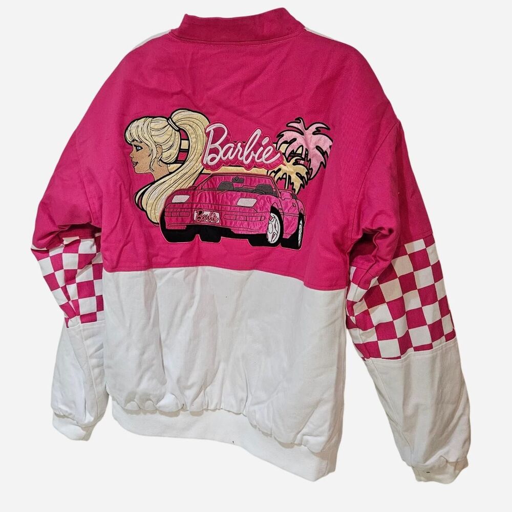 Barbie Checkered Bomber Pink White Racing Jacket BoxLunch